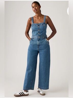Levi's Blue Denim Button-Front Overalls Size L